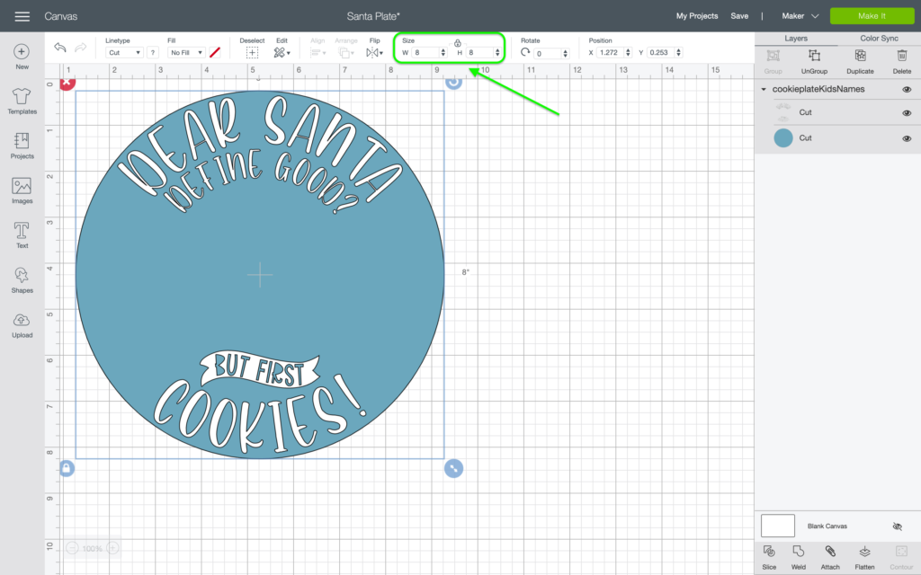 Santa Cookie Plate - How to resize design in Design Space